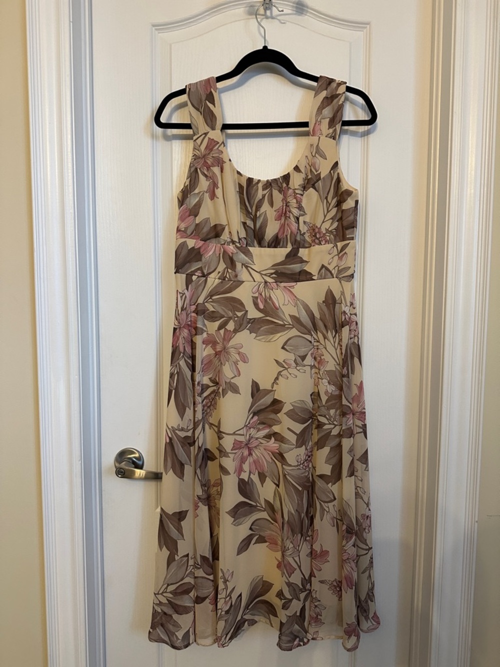 connected apparel Beige Floral Midi Dress with Pink Accents